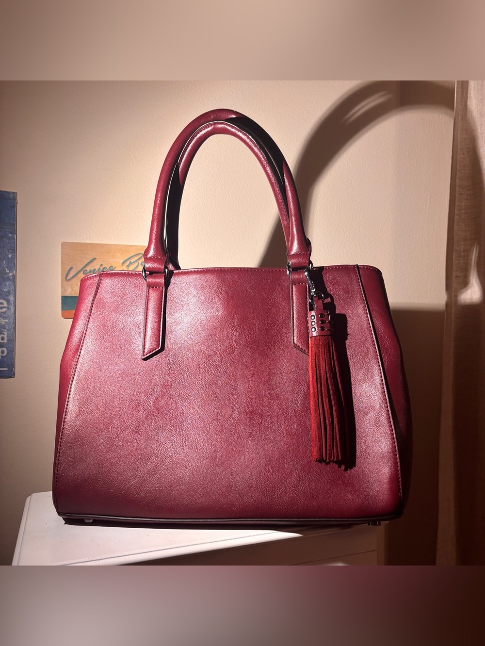 INC International Concepts Wine Red Satchel w/ Tassel - Like New